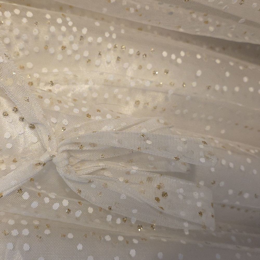 Jona Michelle Girls Cream/Gold Sequin Dress Christmas Ties Button Back Sz 12 EUC - Picture 8 of 11